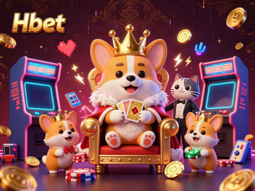 Experience the excitement of gaming at Hbet with corgis and vibrant 3D elements.