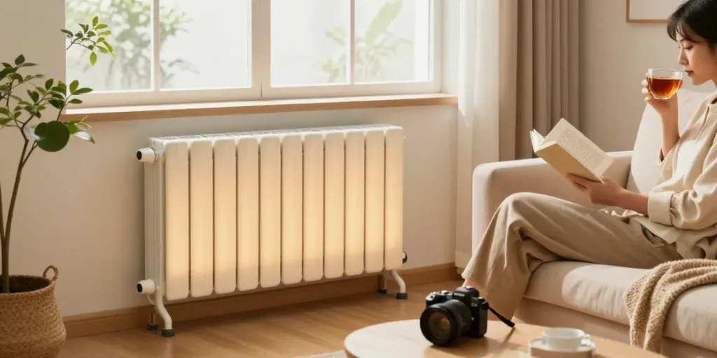 Confort chaleureux avec un radiateur à inertie sèche dans un salon moderne