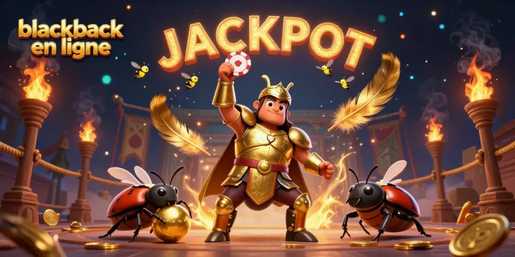 Jouez au blackjack en ligne avec l'illustration d'une abeille hercule guerrière et ses amis.