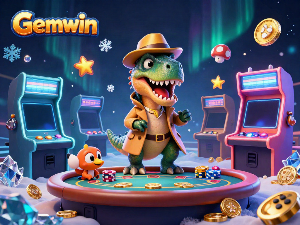 Experience thrilling gameplay with Gemwin as a cartoon velociraptor and friends tackle a blackjack table.